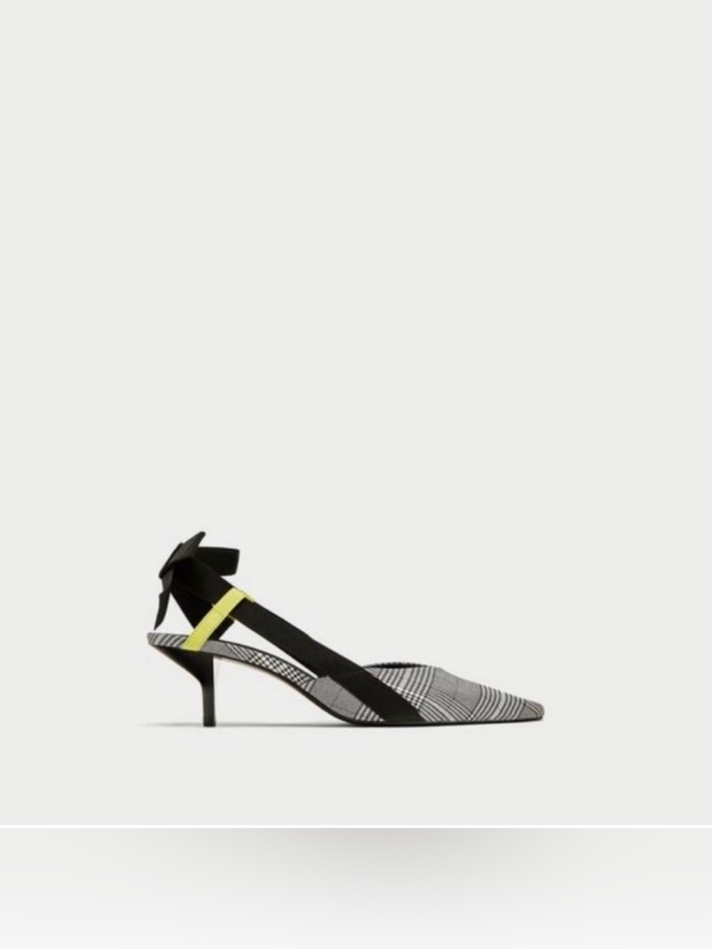 Zara Pointed Plaid Slingback Kitten Heels with Neon Accent, Size 39(8) - Picture 3 of 11